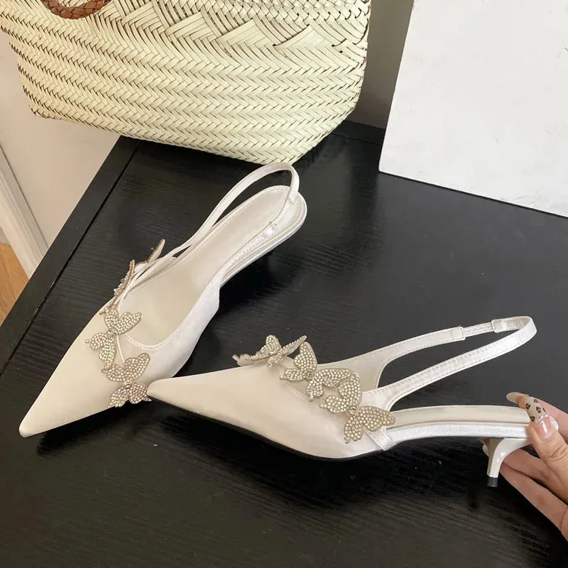 Crystal Butterfly-knot Pumps Thin Low Heels