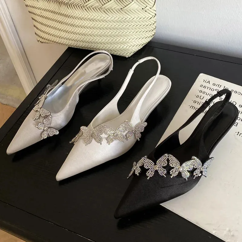 Crystal Butterfly-knot Pumps Thin Low Heels