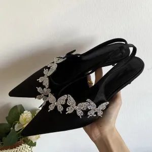 Crystal Butterfly-knot Pumps Thin Low Heels