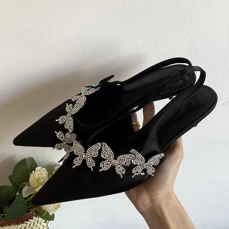 Crystal Butterfly-knot Pumps Thin Low Heels