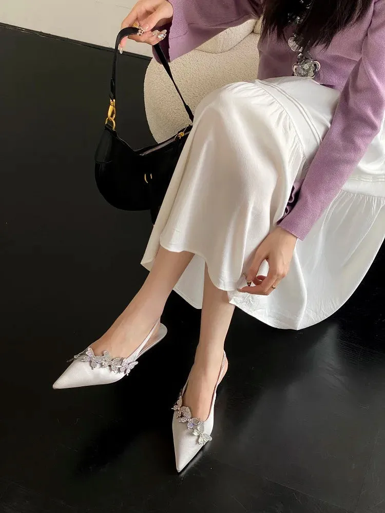 Crystal Butterfly-knot Pumps Thin Low Heels