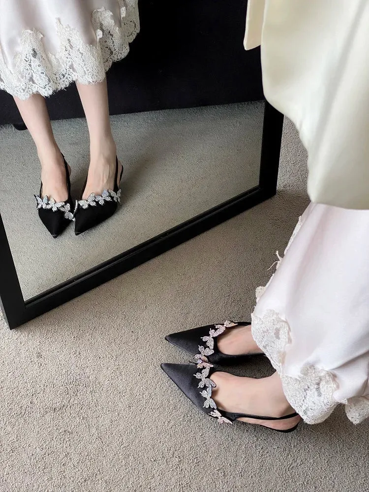 Crystal Butterfly-knot Pumps Thin Low Heels