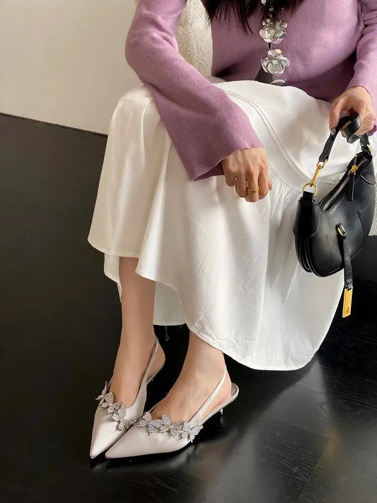 Crystal Butterfly-knot Pumps Thin Low Heels
