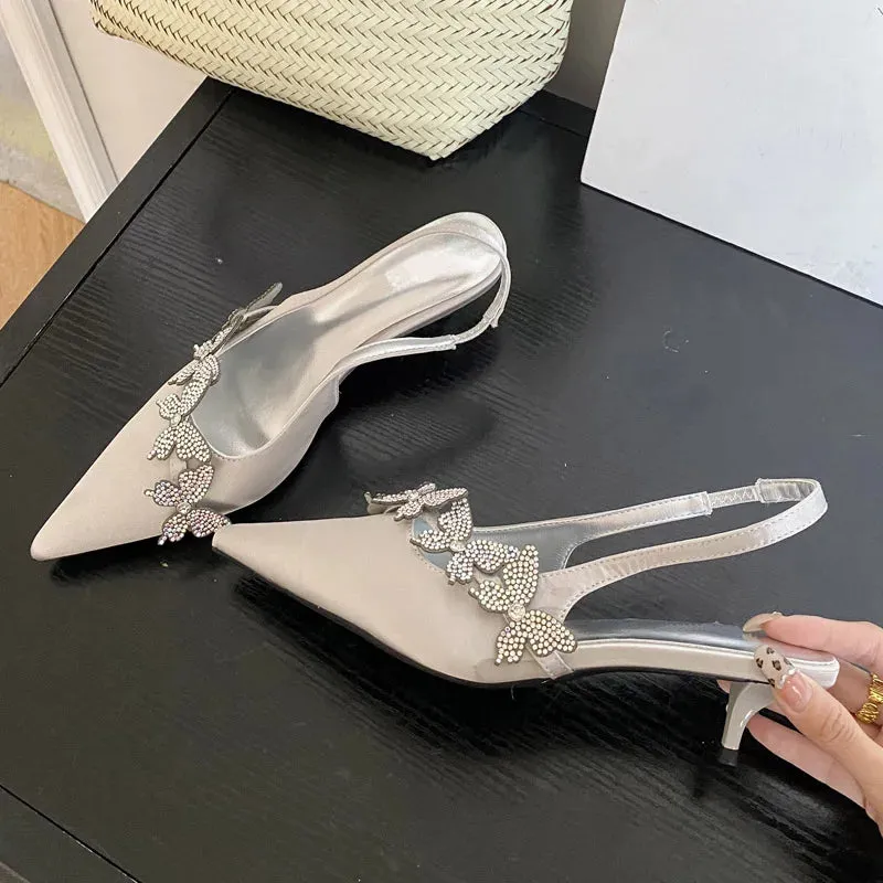 Crystal Butterfly-knot Pumps Thin Low Heels