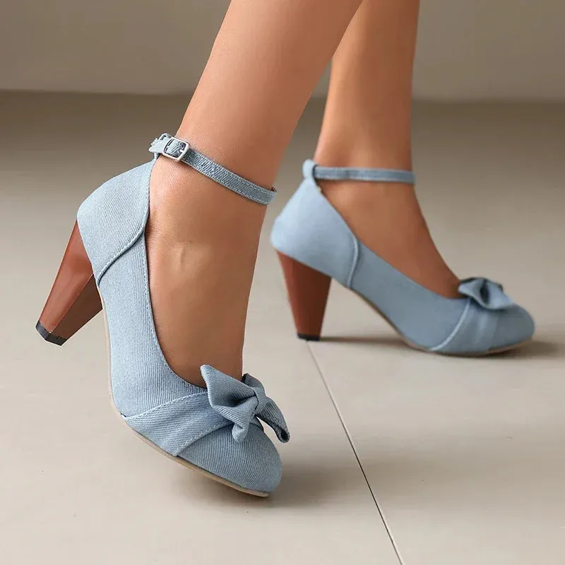 Darling Denim Bow Strap Heels