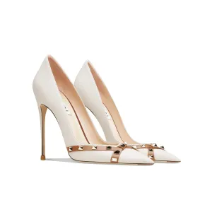 Designer Women's Pumps | Pointed Toe | Genuine Leather | Rivet Detail | Sexy Classic High Heels | Elegant Single Shoes