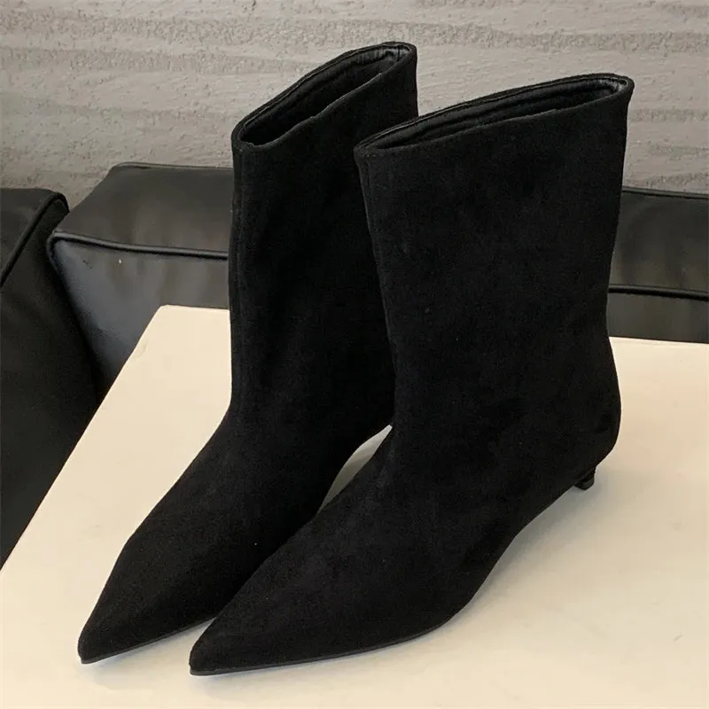 Eilyken Pointed Toe Ankle Boots for Women – Designer Vintage Thin Low Heel Shoes, Modern Short Boots, Autumn/Winter Footwear