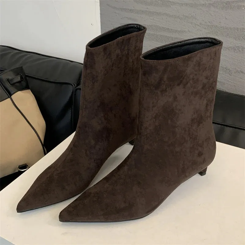 Eilyken Pointed Toe Ankle Boots for Women – Designer Vintage Thin Low Heel Shoes, Modern Short Boots, Autumn/Winter Footwear
