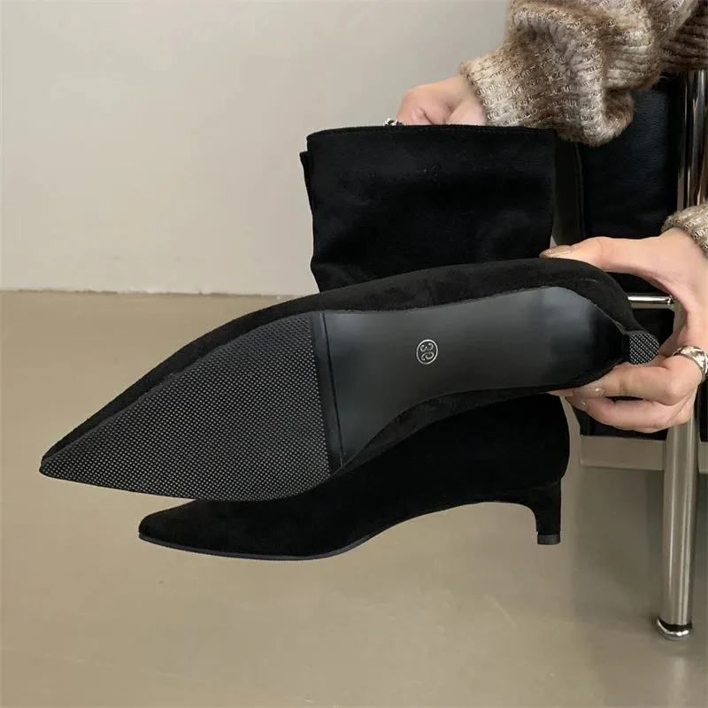 Eilyken Pointed Toe Ankle Boots for Women – Designer Vintage Thin Low Heel Shoes, Modern Short Boots, Autumn/Winter Footwear