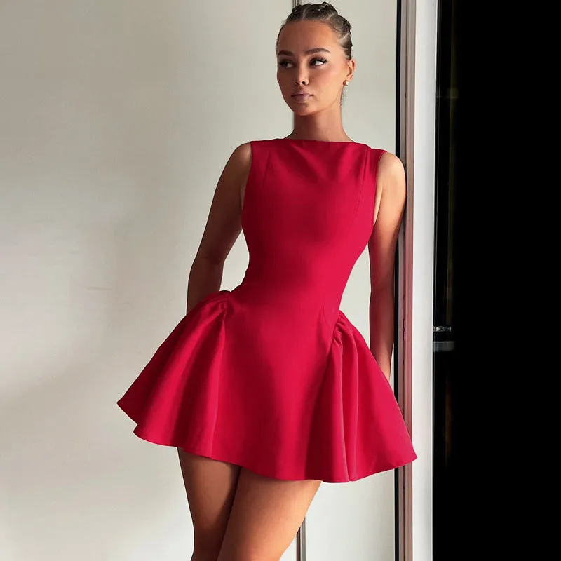Elegant Backless Flared Mini Dress with Structured Design
