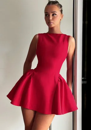 Elegant Backless Flared Mini Dress with Structured Design