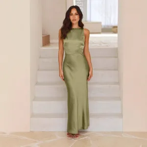 Elegant Satin Backless High-Neck Fishtail Evening Gown