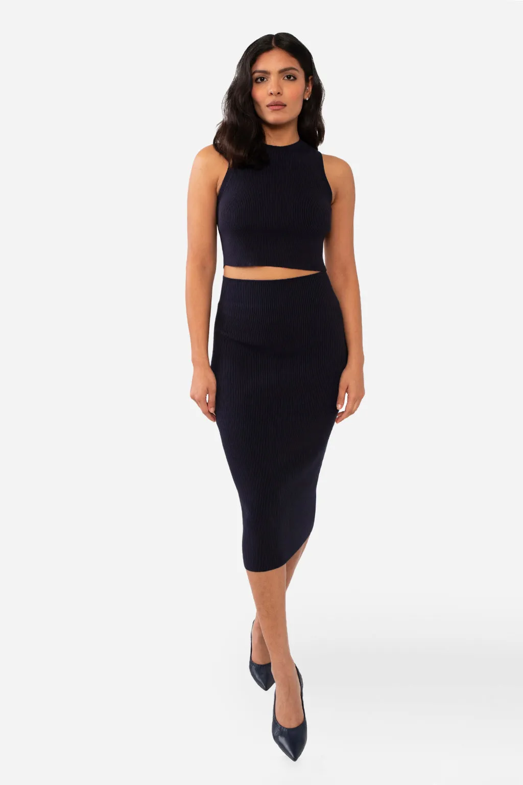 EMMA RIBBED CROP TANK - NAVY