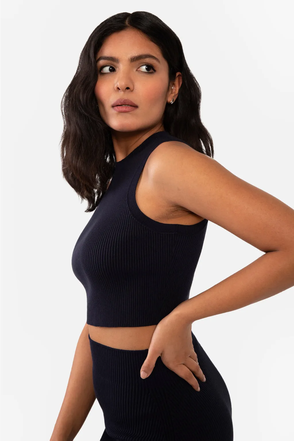 EMMA RIBBED CROP TANK - NAVY