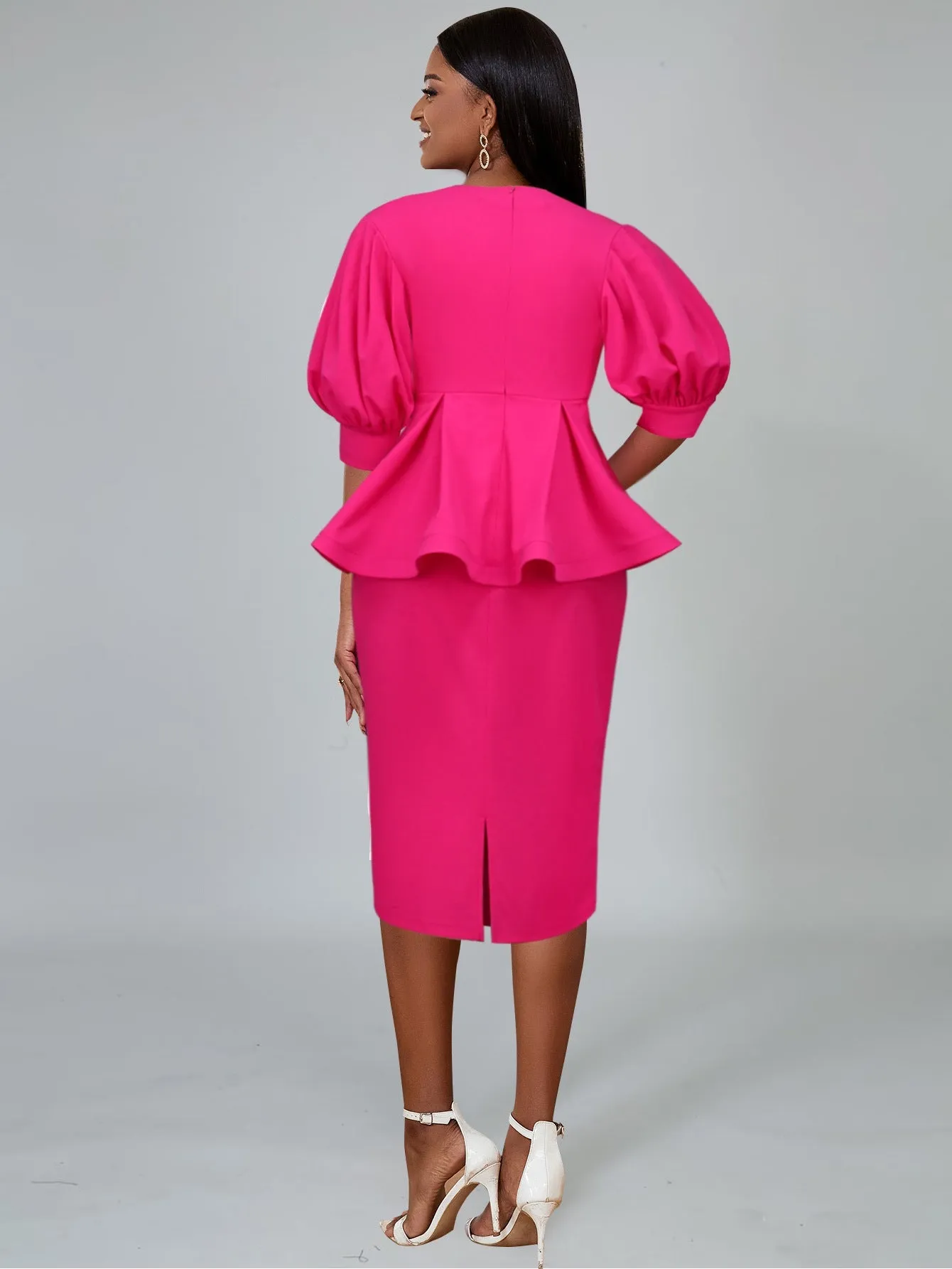 Exquisite V-Neck Lantern Sleeve Embroidered Evening Dress for Timeless Glamour