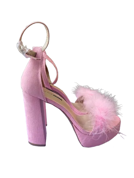 Fashion Nova Fay Pink Boa Chunky Heels