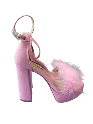 Fashion Nova Fay Pink Boa Chunky Heels