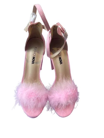 Fashion Nova Fay Pink Boa Chunky Heels