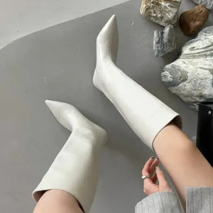 Fashion Sexy Pointed Low Heels Boots - Women's Knee-High PU Sewing Western Boots for Spring/Autumn Party