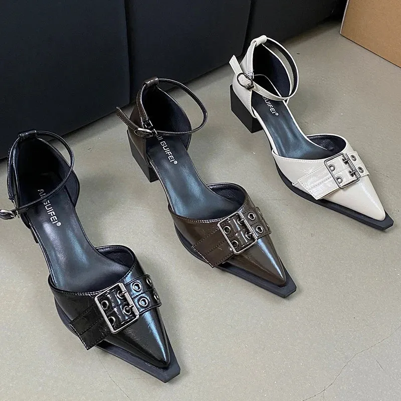 Female Pointed Toe Footwear Ankle Strap Ladies Medium Heels Shoes Shallow New 2025 Fashion Buckle Women 4cm Heels Pumps Shoes
