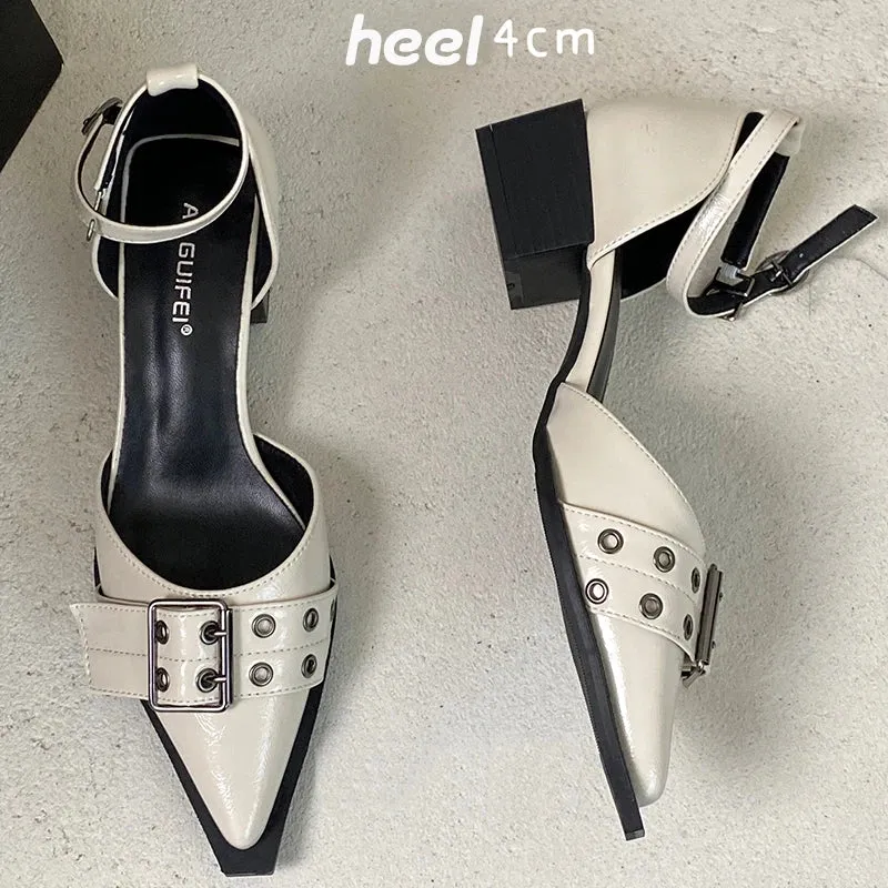Female Pointed Toe Footwear Ankle Strap Ladies Medium Heels Shoes Shallow New 2025 Fashion Buckle Women 4cm Heels Pumps Shoes