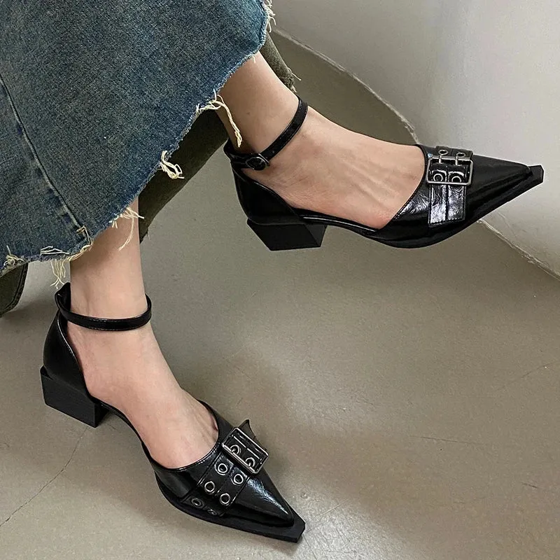 Female Pointed Toe Footwear Ankle Strap Ladies Medium Heels Shoes Shallow New 2025 Fashion Buckle Women 4cm Heels Pumps Shoes