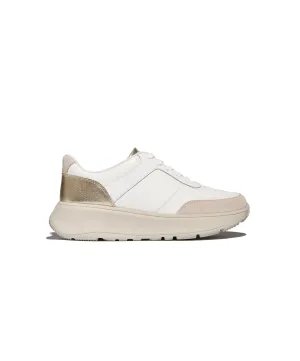 FitFlop F-Mode Leather Suede Metallic Flatform Sneaker Urban White Platino