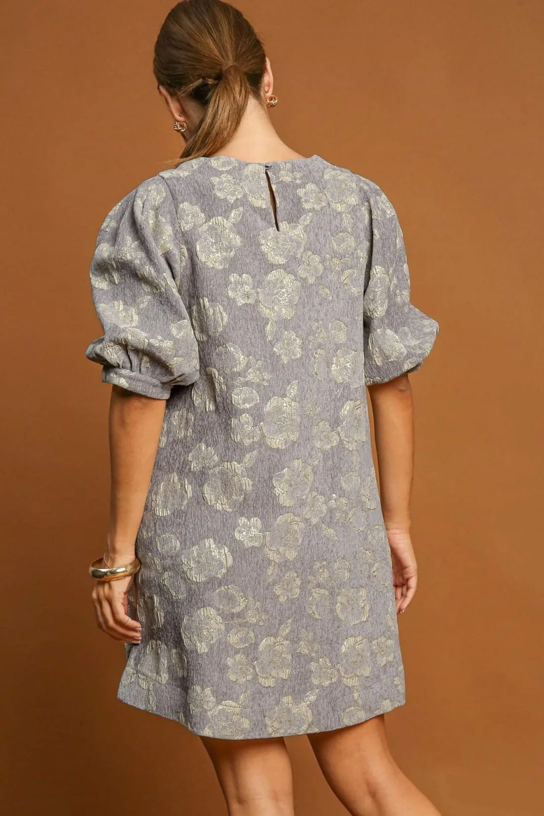 Floral Jacquard Mini Dress in Grey