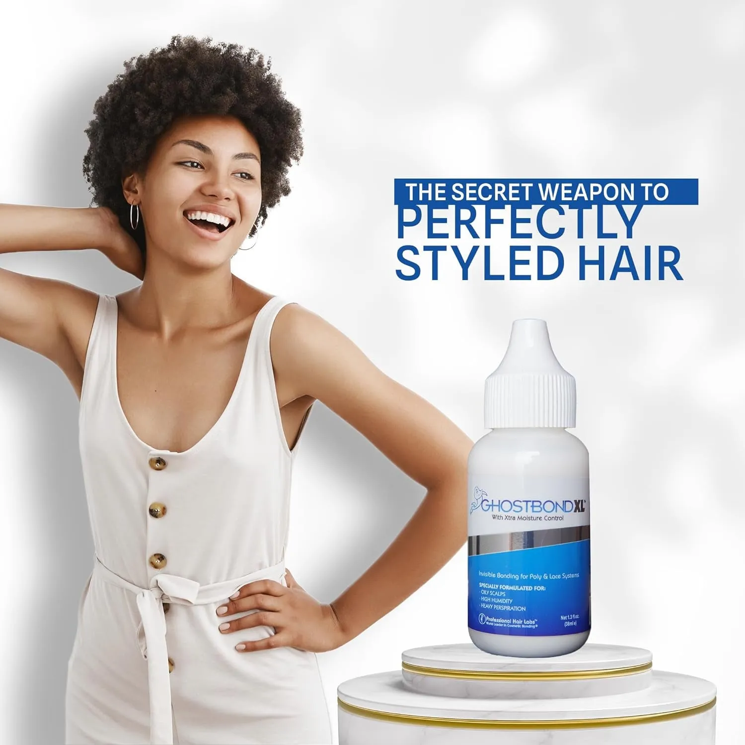 GHOSTBOND XL Hair Replacement Adhesive 1.3Oz- Invisible Wig Bonding Glue: Water & Oil-Resistant, Non-Toxic, Light Hold for Secure and Natural-Looking Poly and Lace Hairpiece, Wigs & Toupee Systems