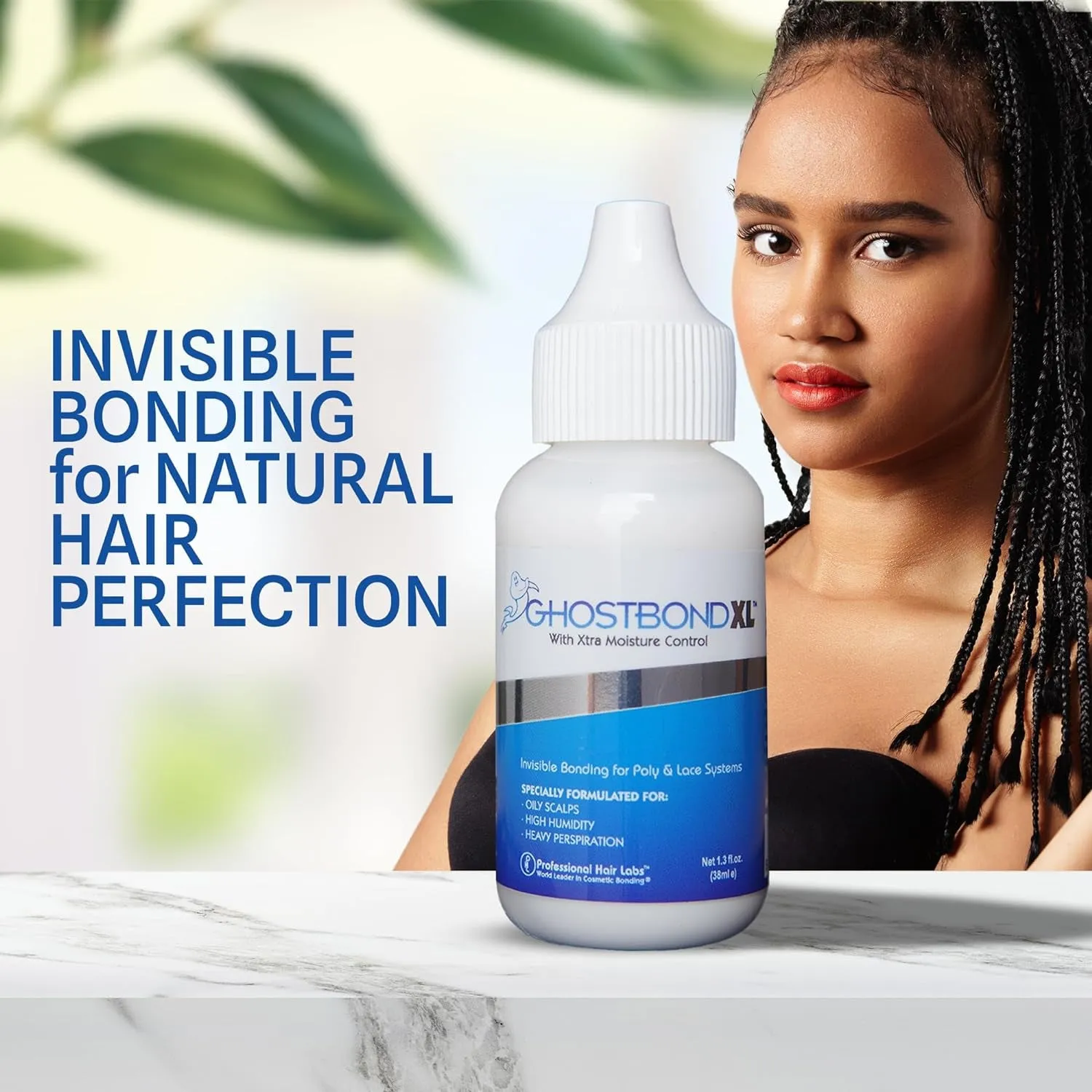 GHOSTBOND XL Hair Replacement Adhesive 1.3Oz- Invisible Wig Bonding Glue: Water & Oil-Resistant, Non-Toxic, Light Hold for Secure and Natural-Looking Poly and Lace Hairpiece, Wigs & Toupee Systems