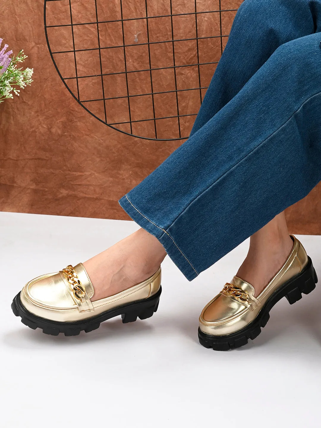 Glossy Chunky Sole Loafers