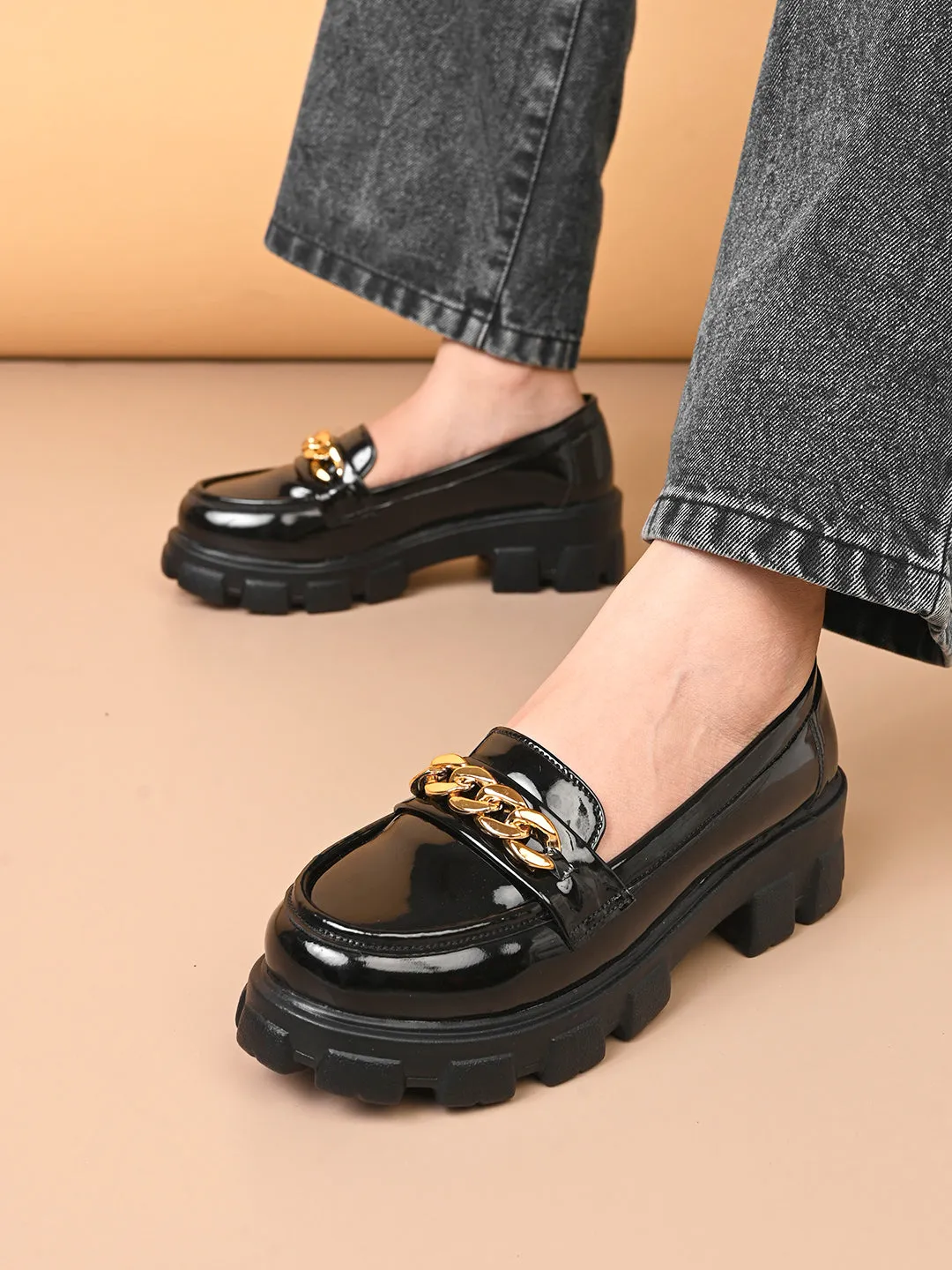 Glossy Chunky Sole Loafers