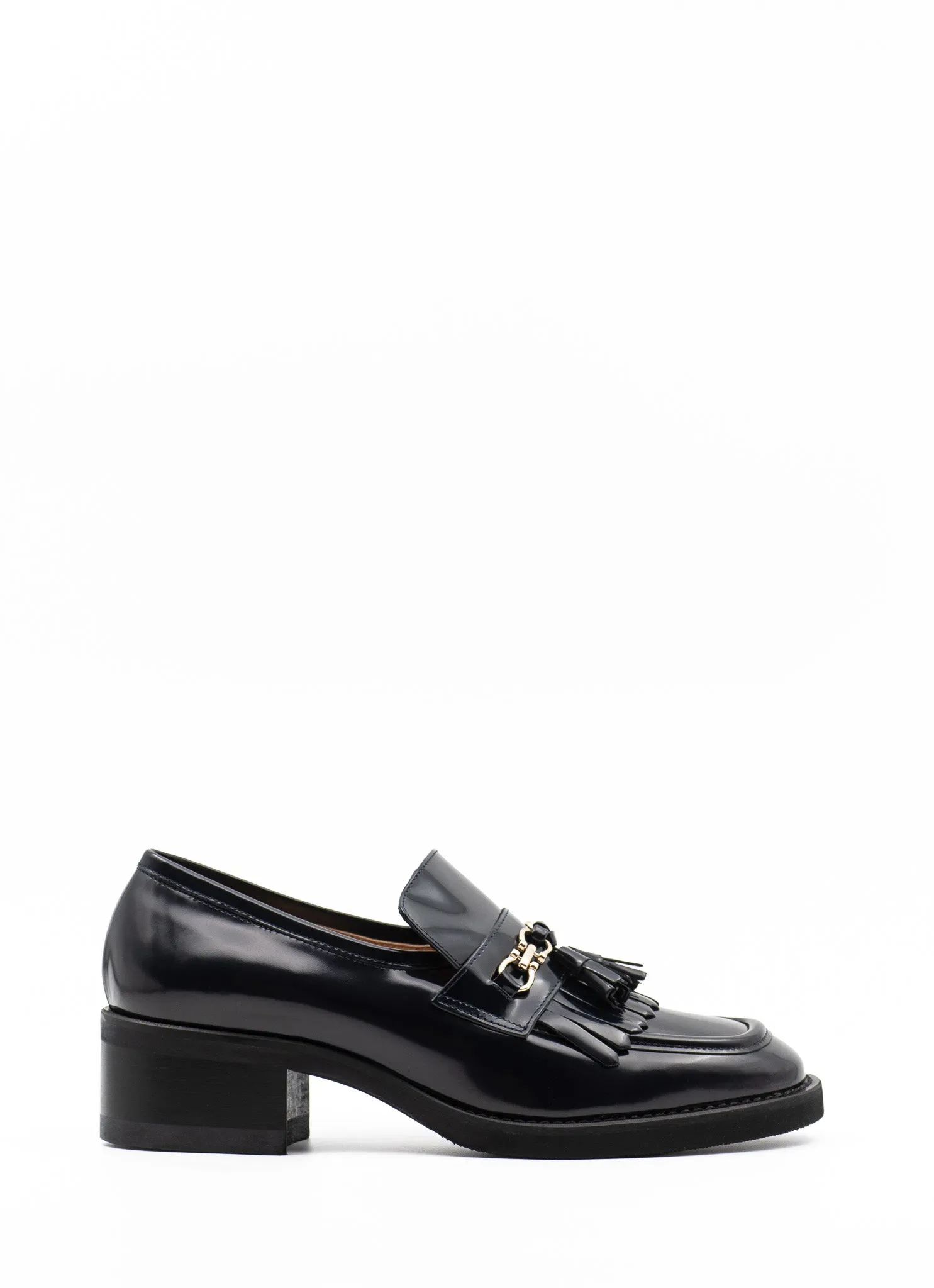 Heeled tassel loafers in navy