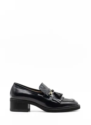Heeled tassel loafers in navy