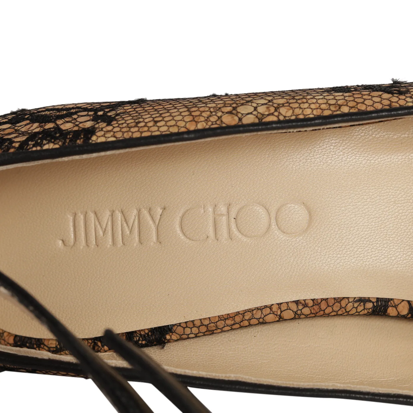 Jimmy Choo Black Lace Covered Cork Wedges - Size EU 35