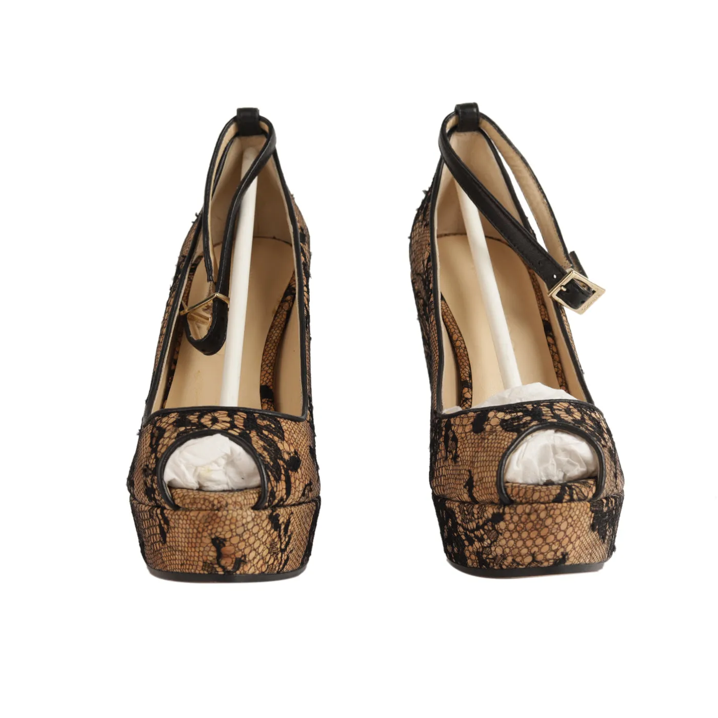 Jimmy Choo Black Lace Covered Cork Wedges - Size EU 35