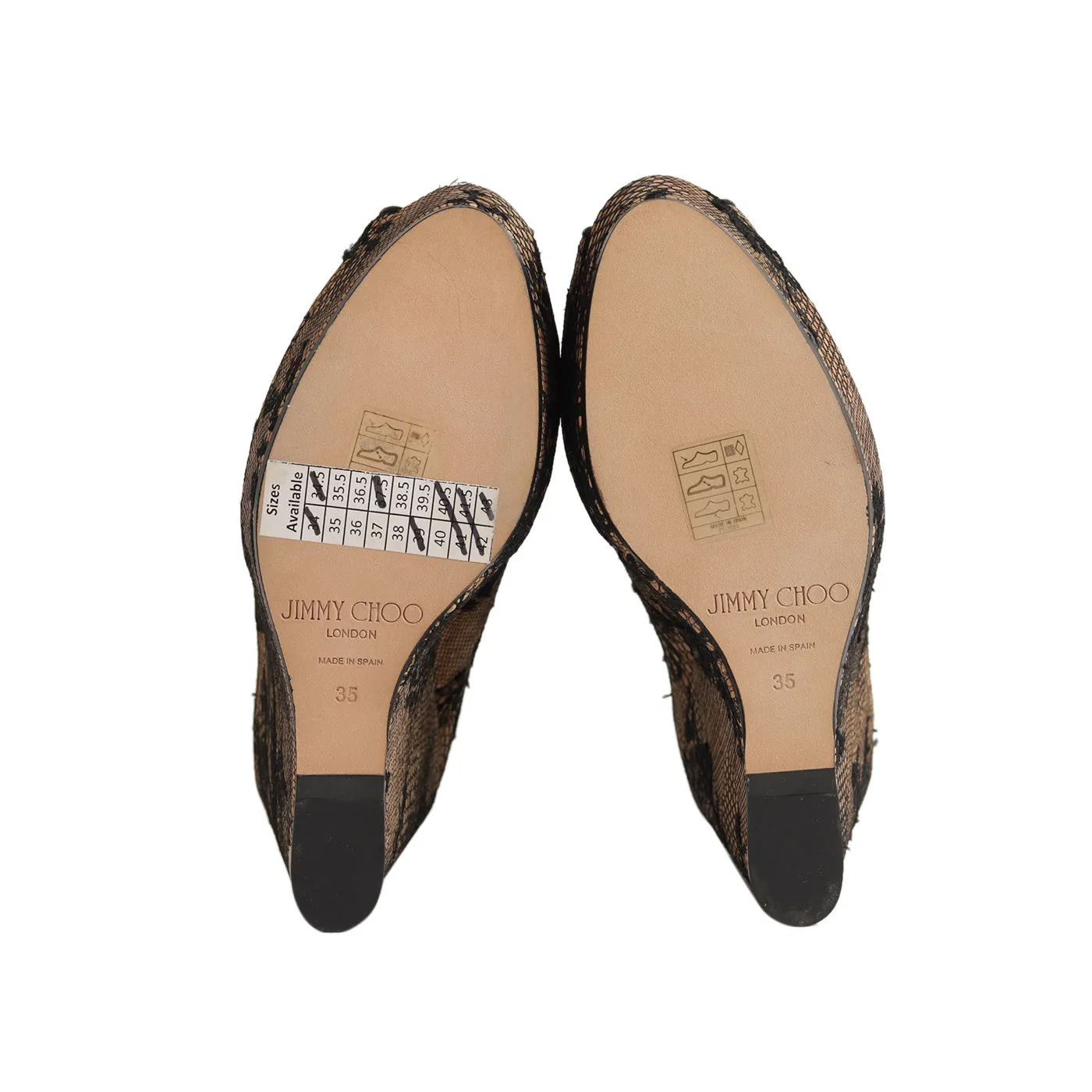 Jimmy Choo Black Lace Covered Cork Wedges - Size EU 35
