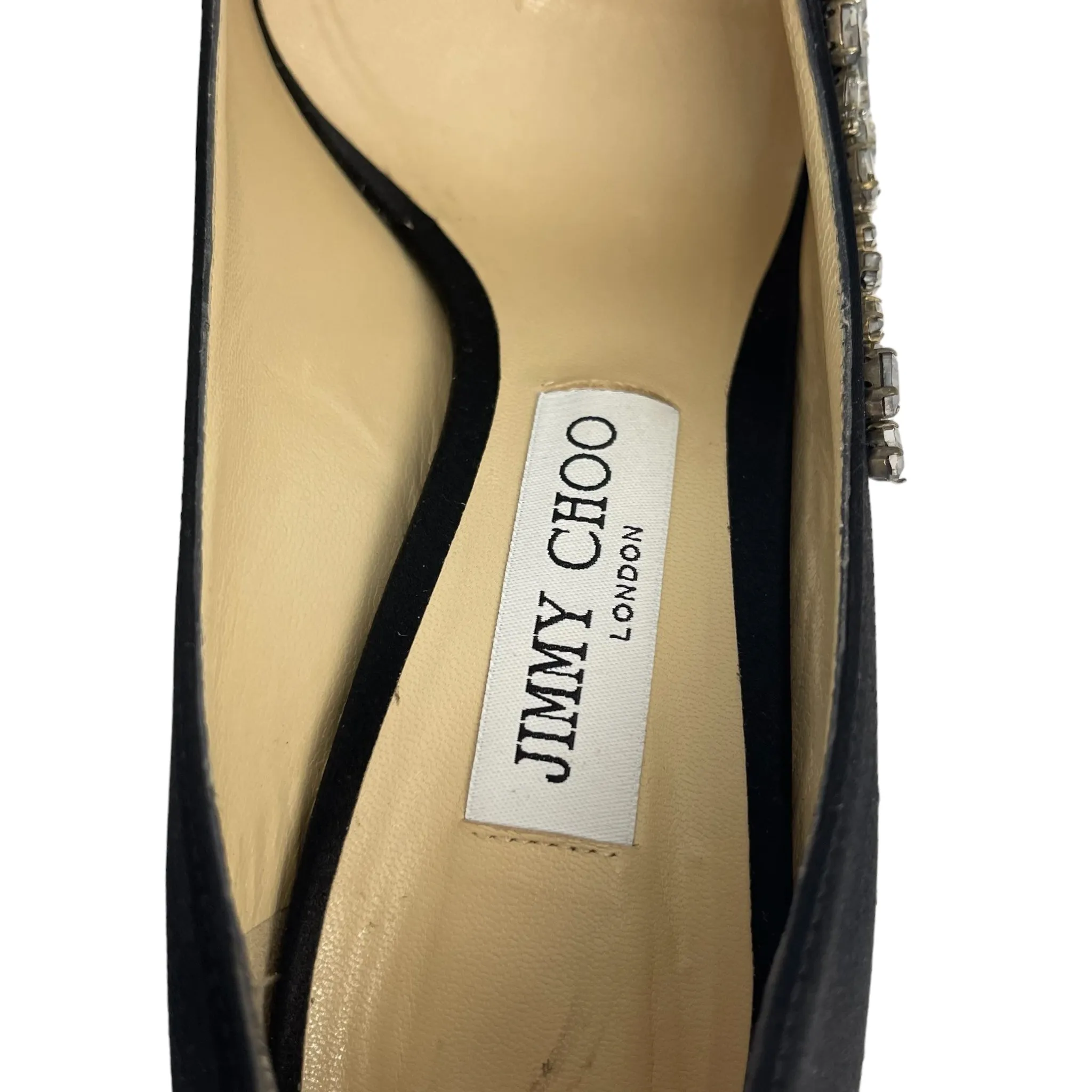 Jimmy Choo Black Satin Love Crystal Embellished Pointed Toe Pumps Size EU 39