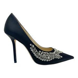 Jimmy Choo Black Satin Love Crystal Embellished Pointed Toe Pumps Size EU 39