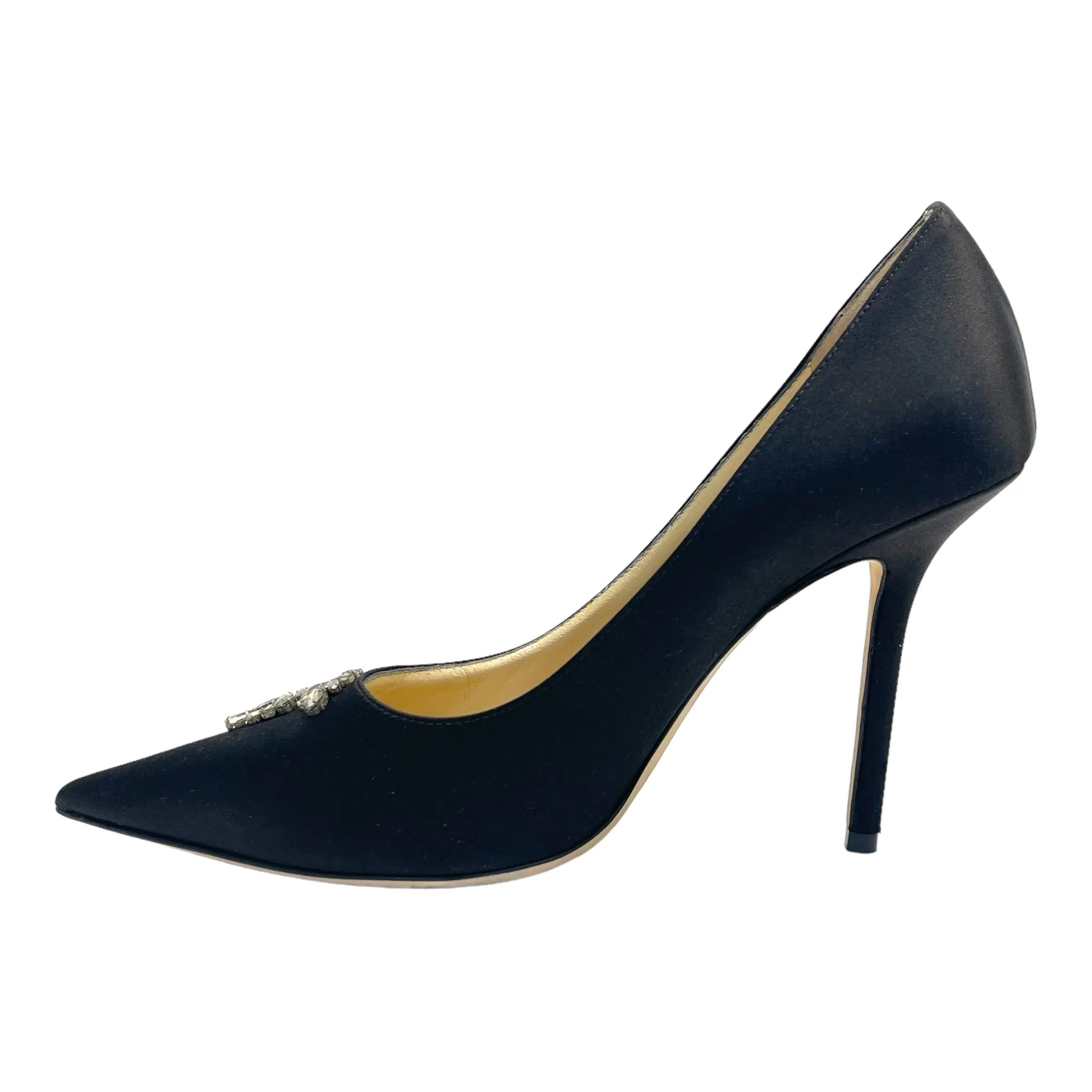 Jimmy Choo Black Satin Love Crystal Embellished Pointed Toe Pumps Size EU 39