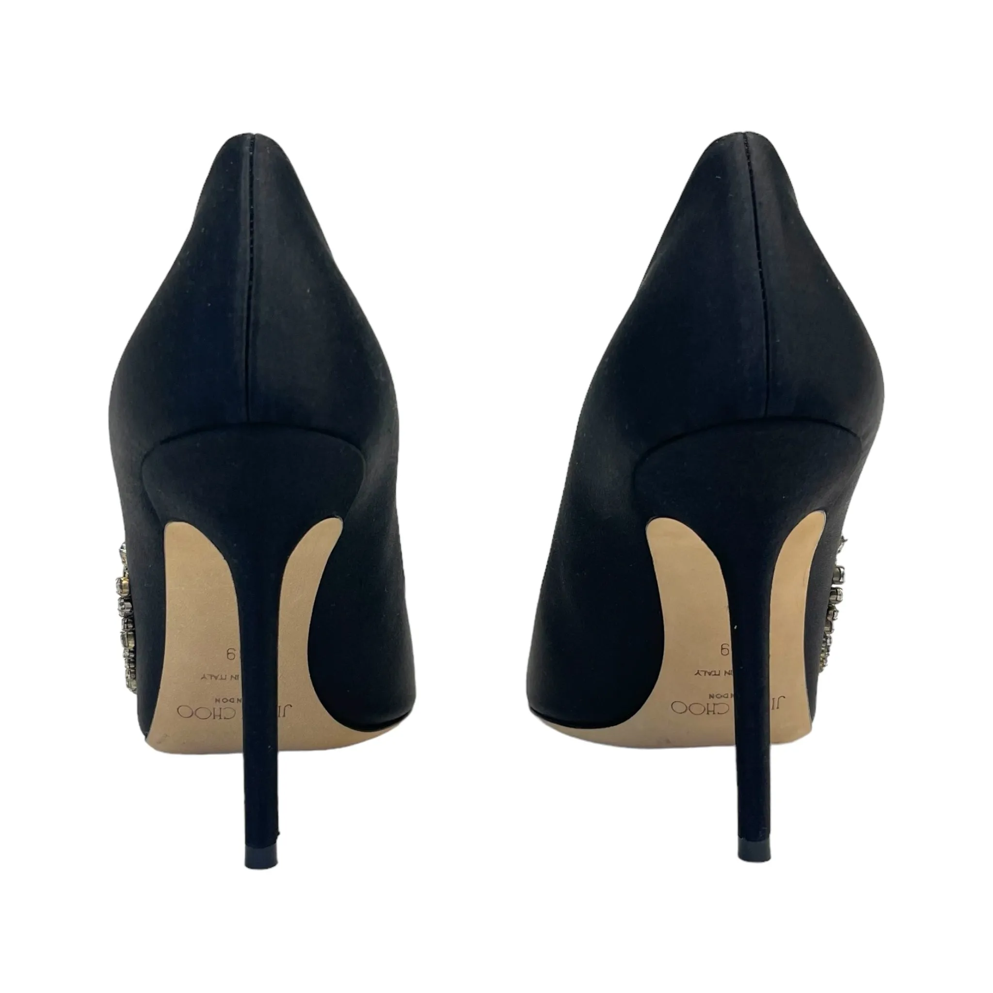 Jimmy Choo Black Satin Love Crystal Embellished Pointed Toe Pumps Size EU 39