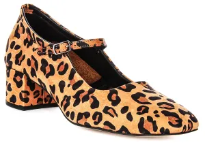 Justinreess England Kamila Square Toe Mary Jane Heel in Leopard Print