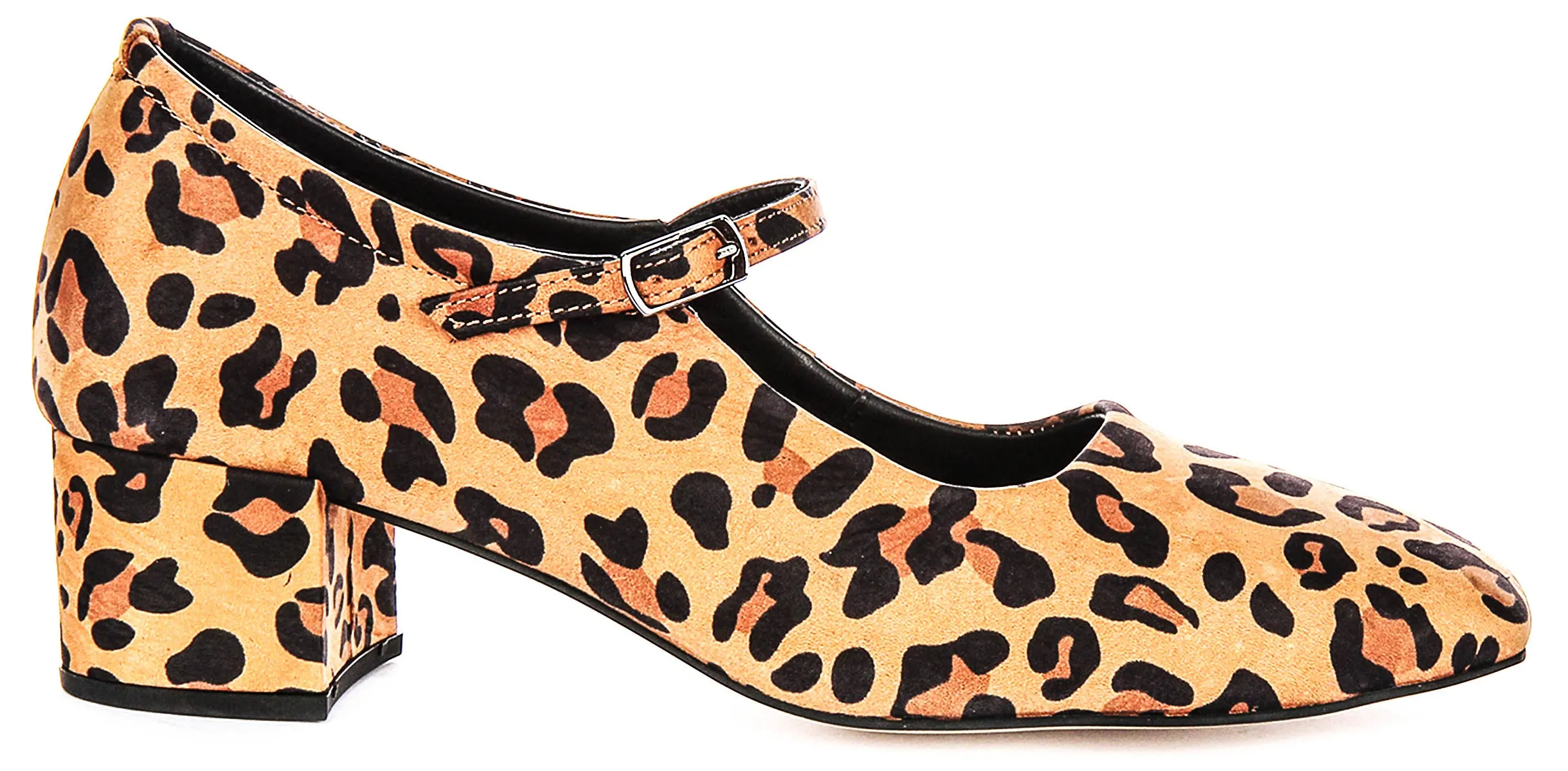Justinreess England Kamila Square Toe Mary Jane Heel in Leopard Print