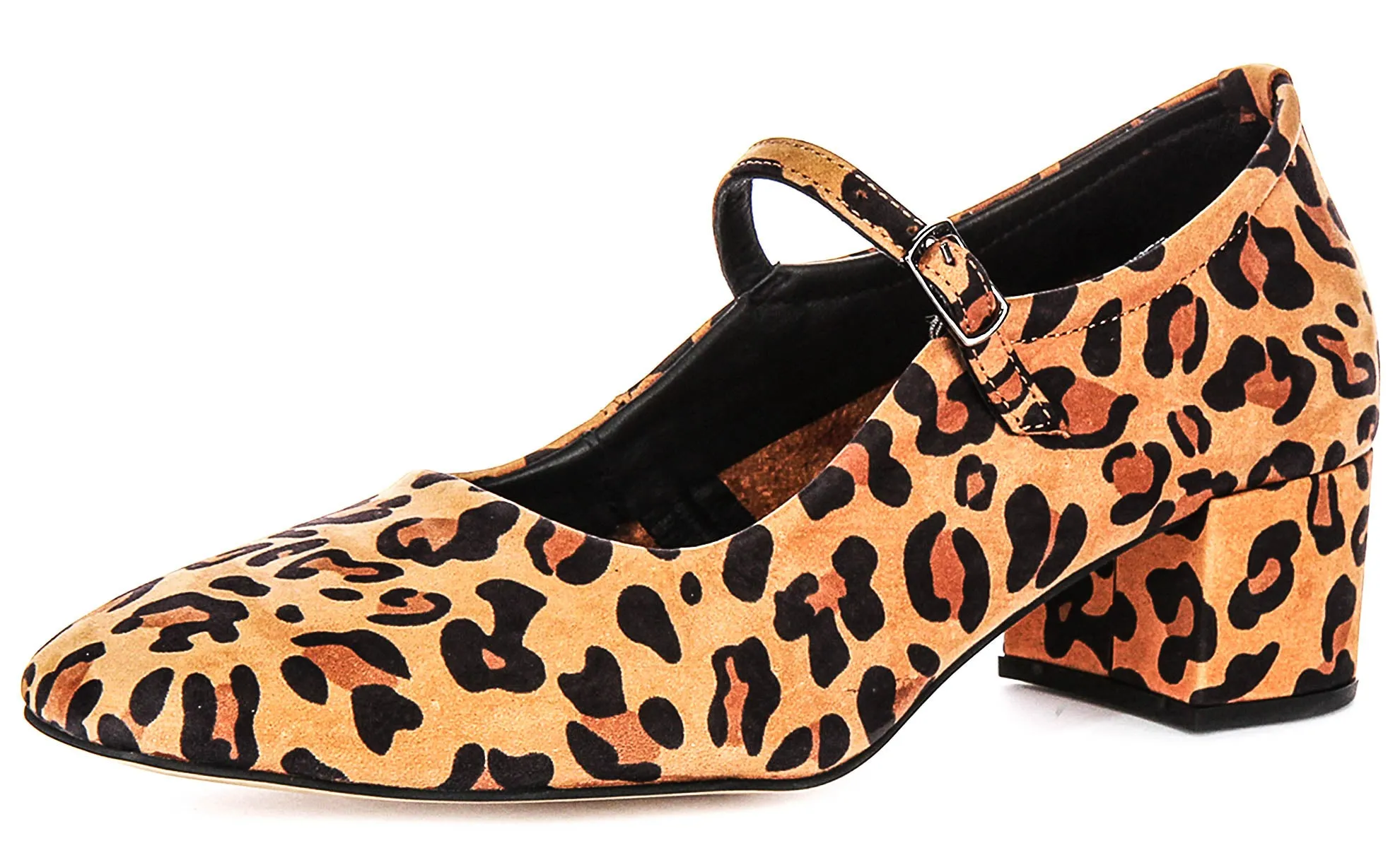 Justinreess England Kamila Square Toe Mary Jane Heel in Leopard Print
