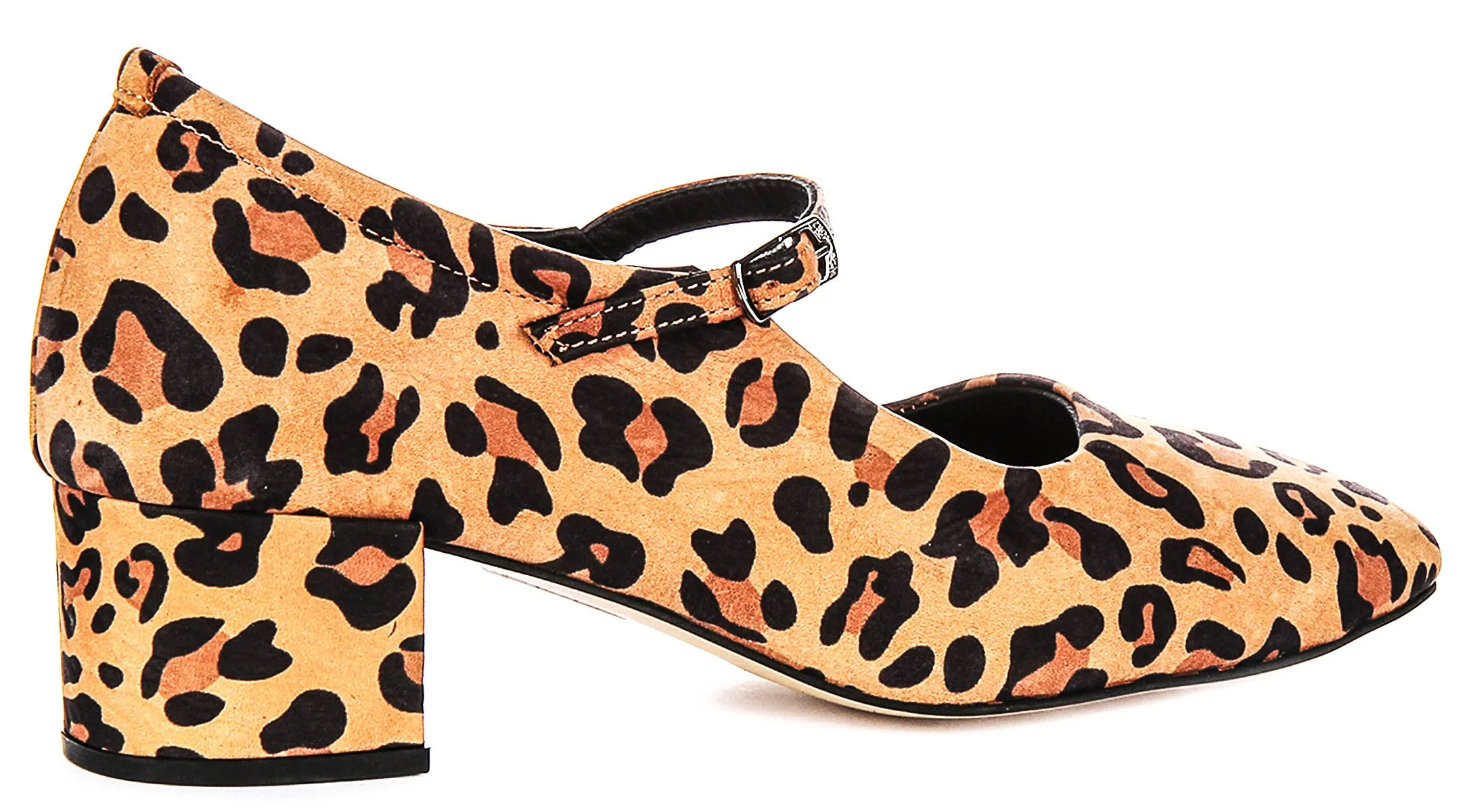 Justinreess England Kamila Square Toe Mary Jane Heel in Leopard Print