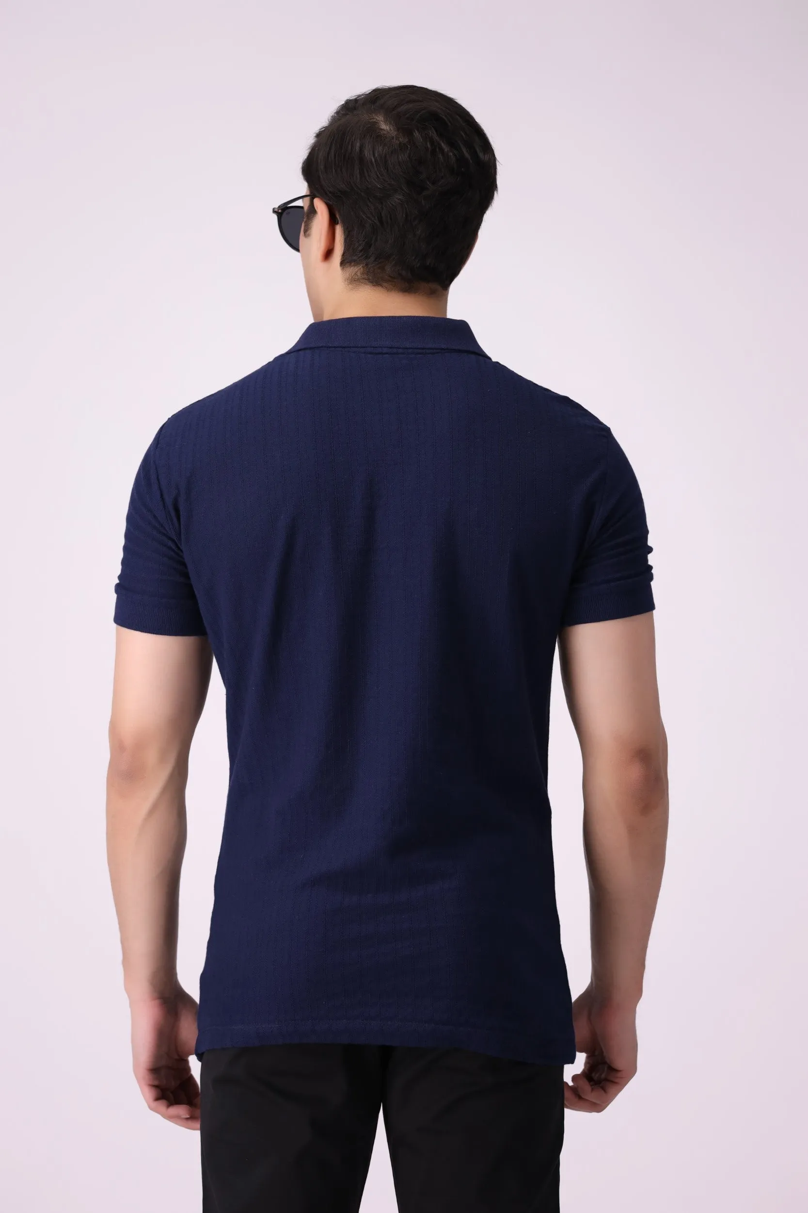 Knitted Navy Polo Shirt