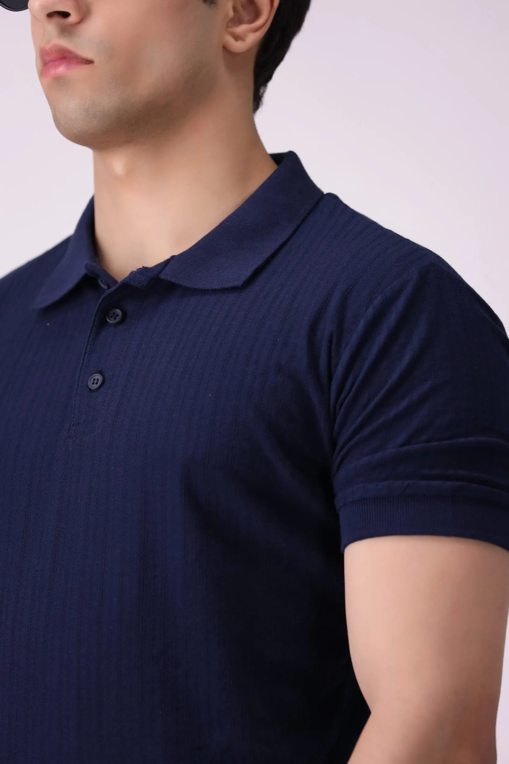 Knitted Navy Polo Shirt