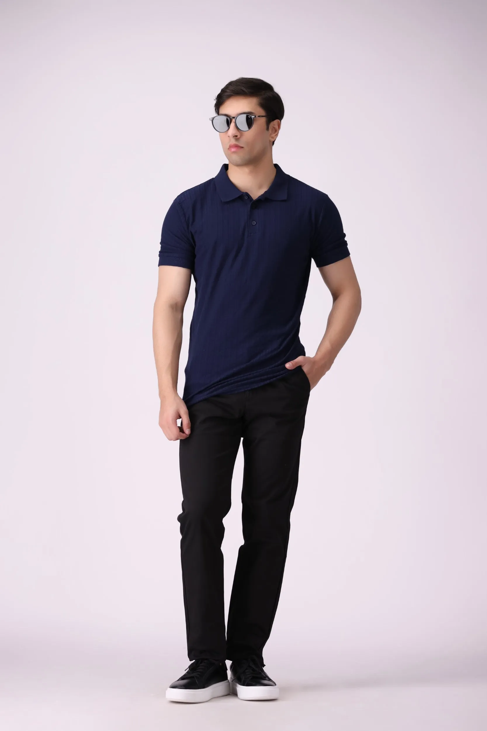 Knitted Navy Polo Shirt