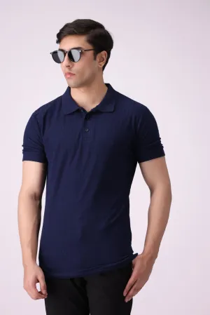 Knitted Navy Polo Shirt