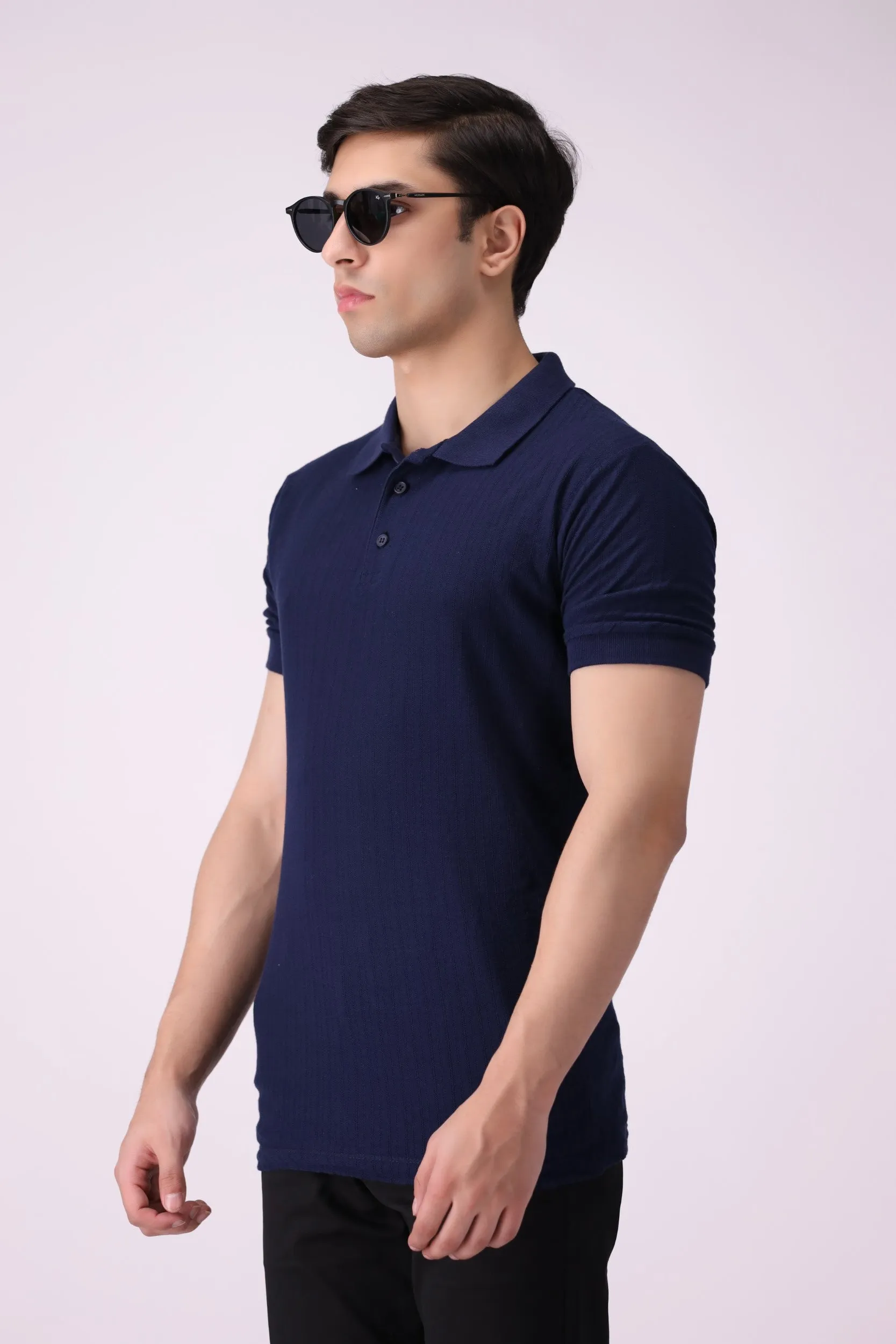 Knitted Navy Polo Shirt
